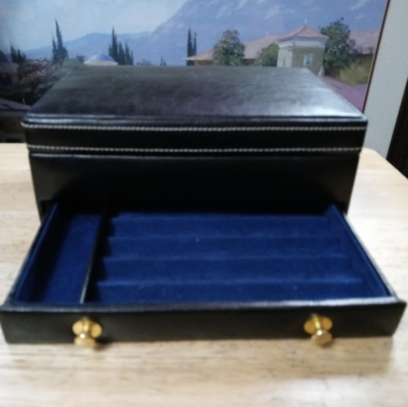 💍Vintage Blue Leather & Velvet Jewelry Box. With Draw,Size - Picture 6 of 16